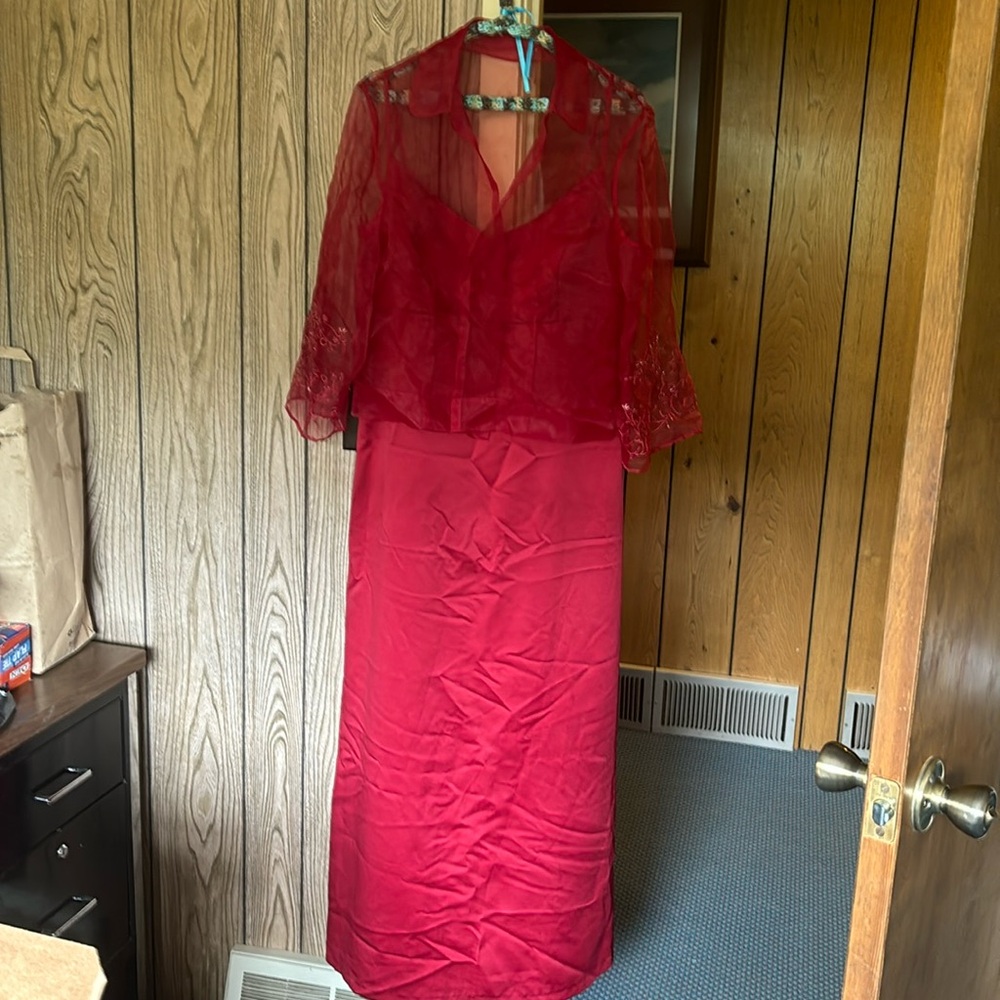 Long  cranberry dress with jacket